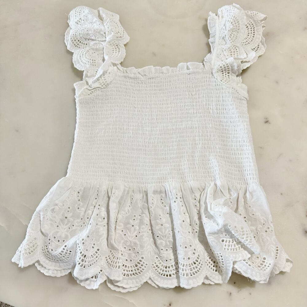 White Eyelet Smocked Ruffle-Strap - Picture 2 of 10